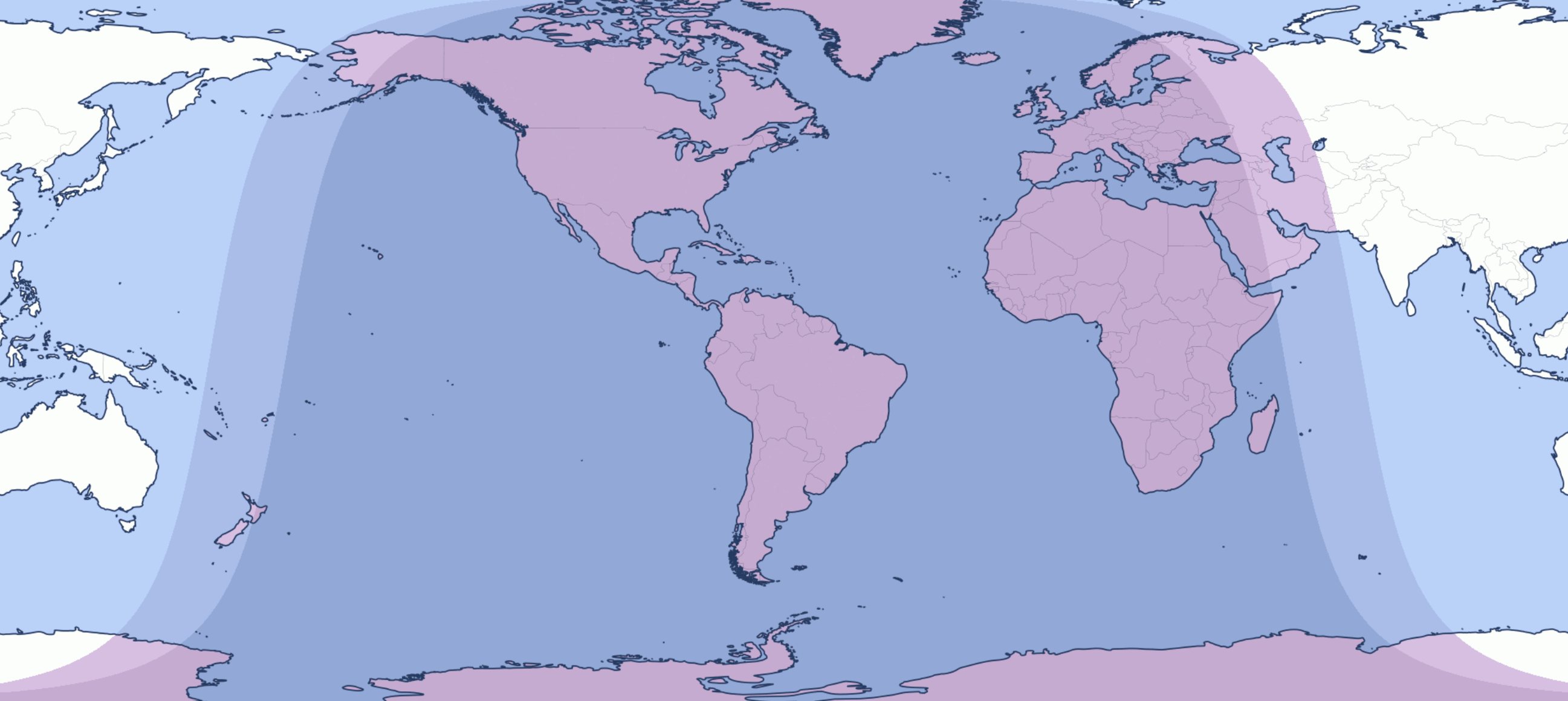 World map showing the visibility of the partial lunar eclipse of August 28th 2026, covering the Americas, Africa, and Europe.